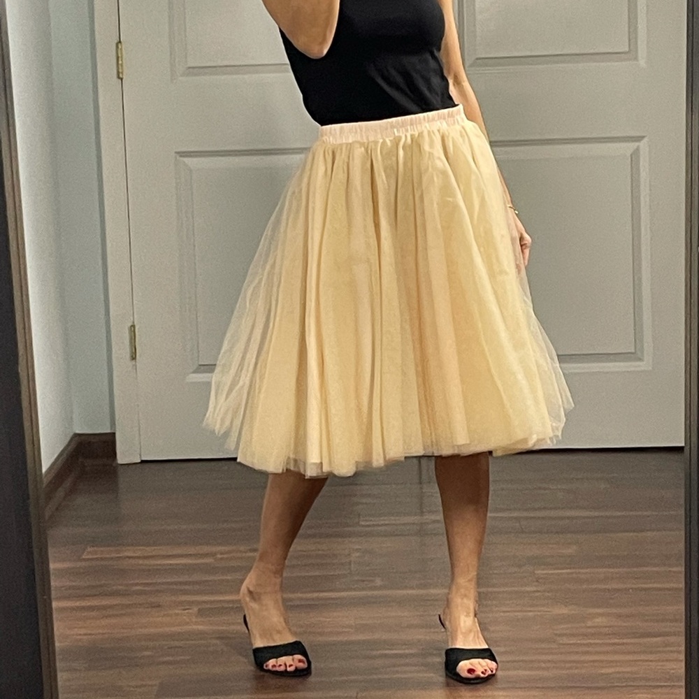Vintage Knee-Length Lined Tulle Ballerina Skirt Champagne Peach Color - Picture 4 of 12